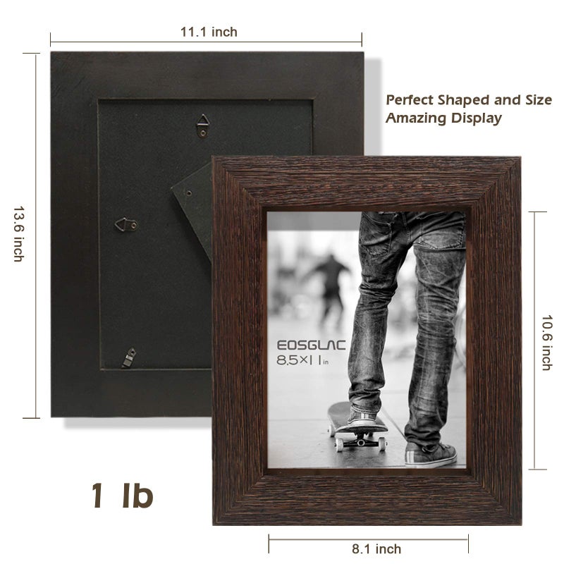 Eosglac Rustic Picture Frames 8.5x11, Weathered Dark Brown Reclaimed Look Wooden Photo Frame, Tabletop or Wall Mounting Display - Image 2